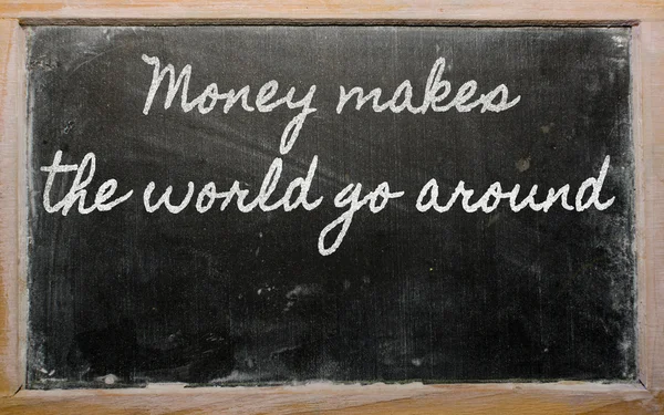 Expressão - O dinheiro faz o mundo girar - escrito em um sch — Fotografia de Stock