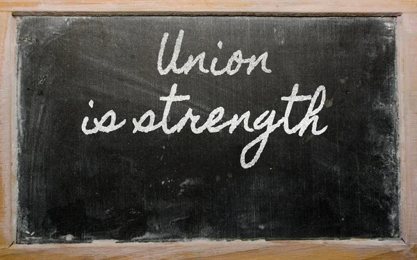 Espressione - L'Unione è forza - scritta su una lavagna scolastica — Foto Stock