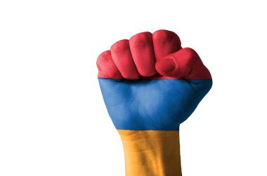 Fist painted in colors of armenia flag clipart