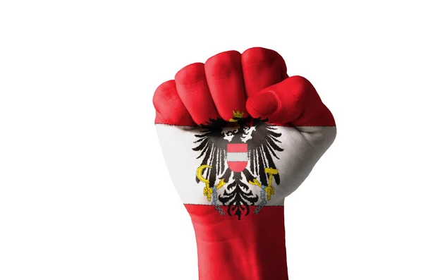 Fist painted in colors of austria flag — Stock Photo, Image