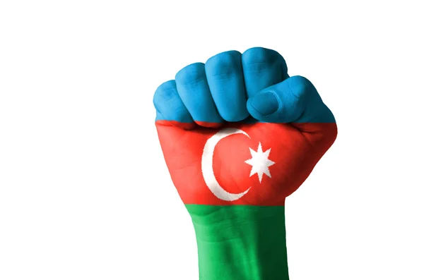 在阿塞拜疆国旗颜色绘的拳头 — 图库照片