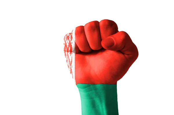 Näve målade i färgerna på Vitrysslands flagga — Stockfoto