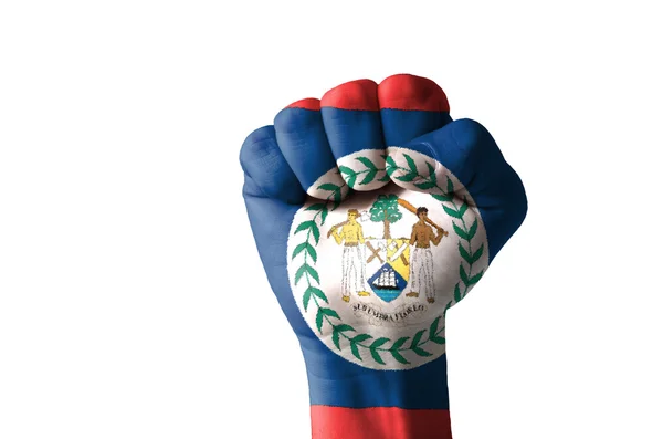 Fist painted in colors of belize flag — Stock Photo, Image