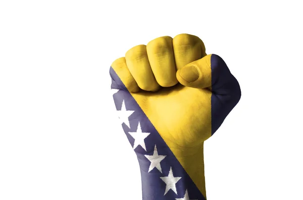Vuist geschilderd in kleuren van de vlag van Bosnië en herzegovina — Stockfoto