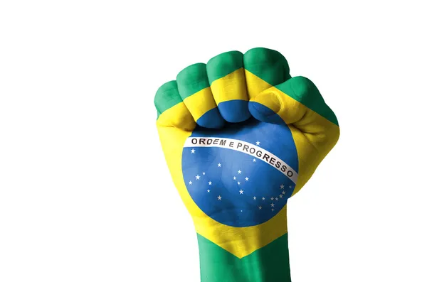 Кулак, окрашенный в цвета бразильского флага — стоковое фото