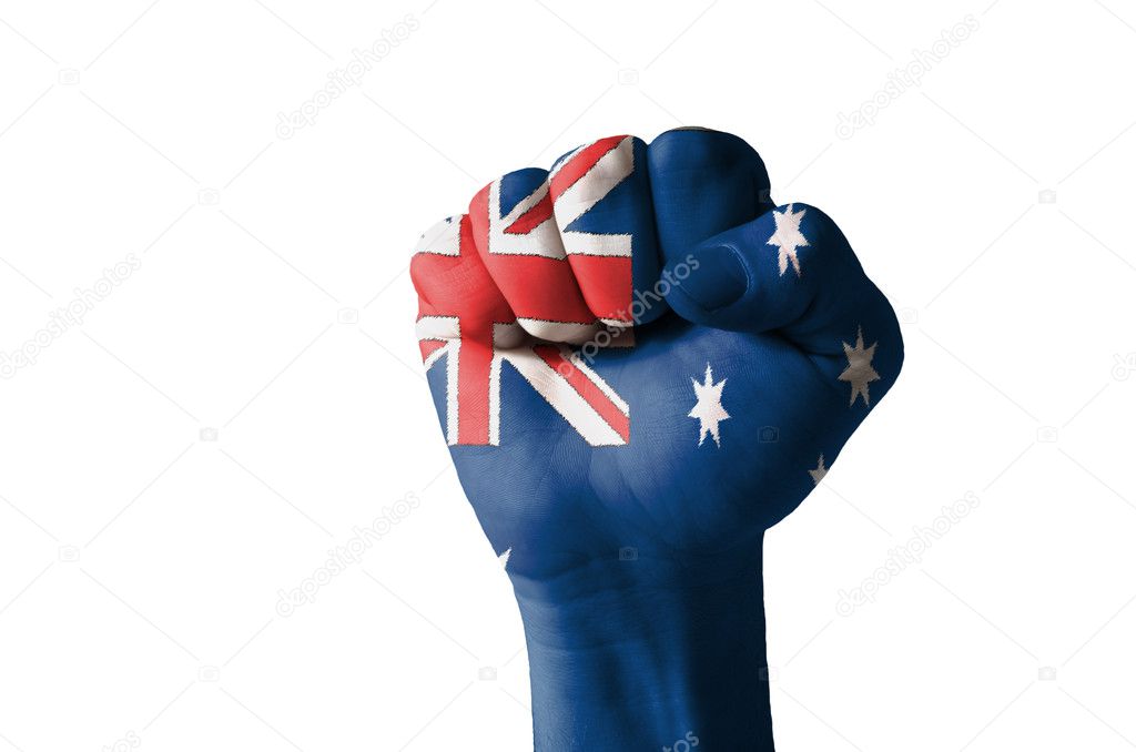 Fist painted in colors of australia flag