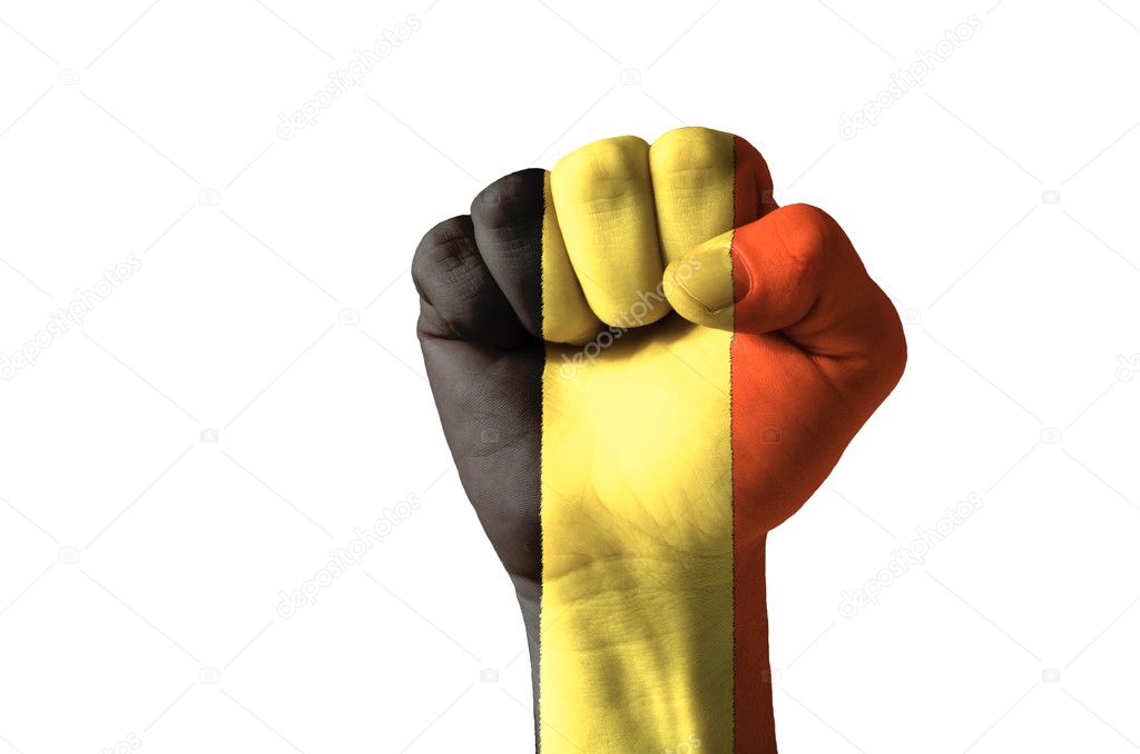Fist painted in colors of belgium flag