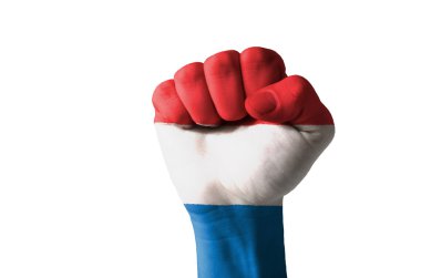 Fist painted in colors of holland flag clipart