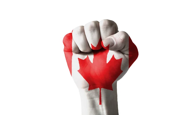 Punho pintado em cores da bandeira do Canadá — Fotografia de Stock