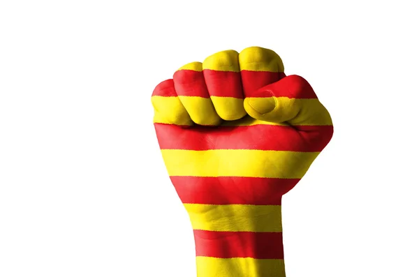 Katalonya bayrağının renklerde boyanmış yumruk — Stok fotoğraf