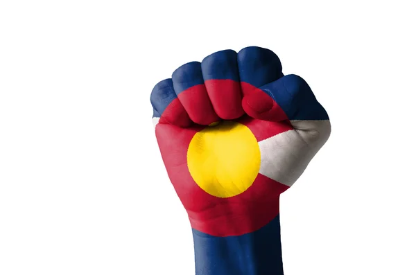 Fist painted in colors of us state of colorado flag — Stock Photo, Image