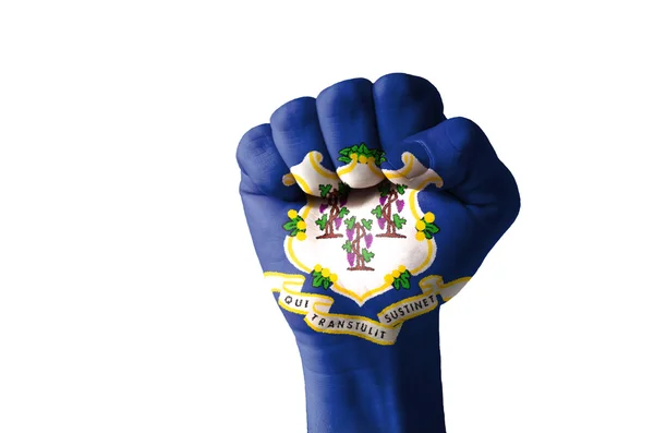 米国コネチカット州の旗の色で塗られて拳 — ストック写真