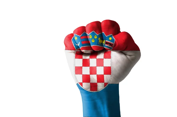 Vuist geschilderd in kleuren van Kroatië vlag — Stockfoto