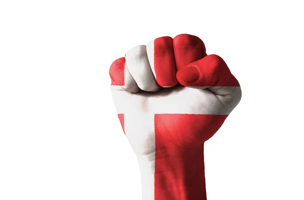 Vuist geschilderd in kleuren van de vlag van Denemarken — Stockfoto