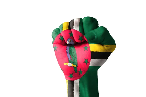 Pięść pomalowane w kolorach flagi Dominika — Zdjęcie stockowe