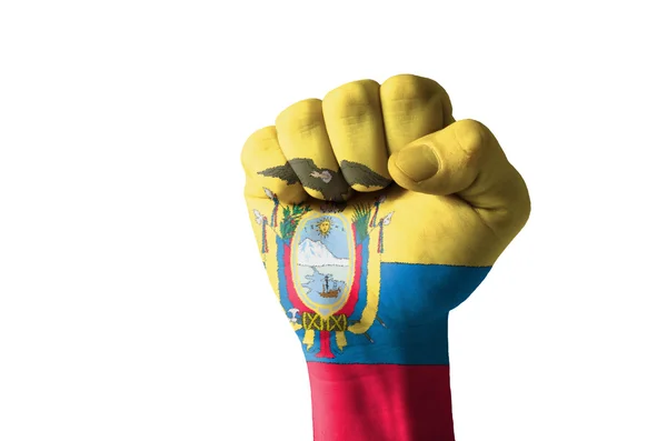 Näve målad i färger av ecuador flagga — Stockfoto