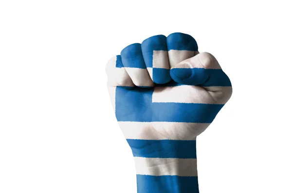 Yunanistan bayrağı renklerde boyanmış yumruk — Stok fotoğraf