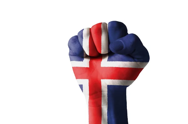 Näve målade i färgerna på Island flagga — Stockfoto