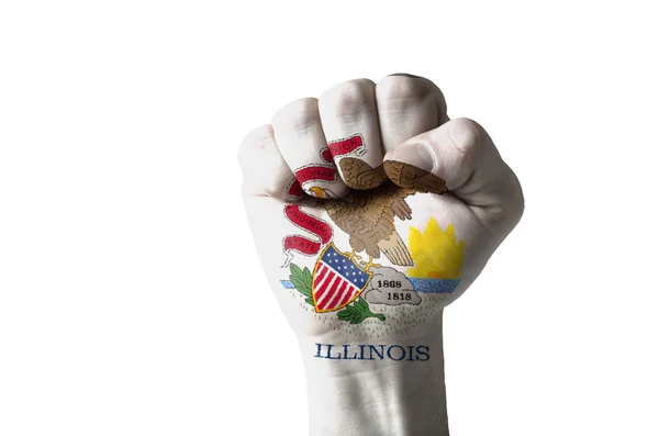 Fist painted in colors of us state of illinois flag — Stock Photo, Image