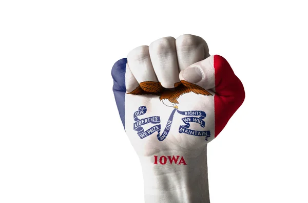Yumruk bizim Iowa eyalet bayrağı renklerde boyanmış — Stok fotoğraf