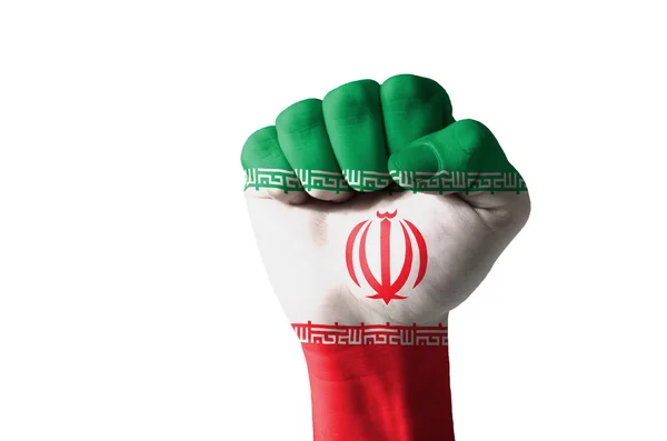 Pięść pomalowane w kolorach flagi iran — Zdjęcie stockowe