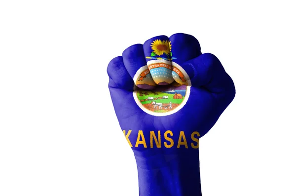 Faust in den Farben von uns Staat von Kansas Flagge gemalt — Stockfoto