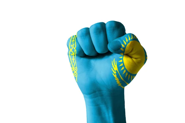 Puño pintado en colores de la bandera de Kazajstán —  Fotos de Stock