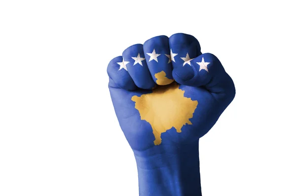 Fist painted in colors of kosovo flag — Stock Photo, Image
