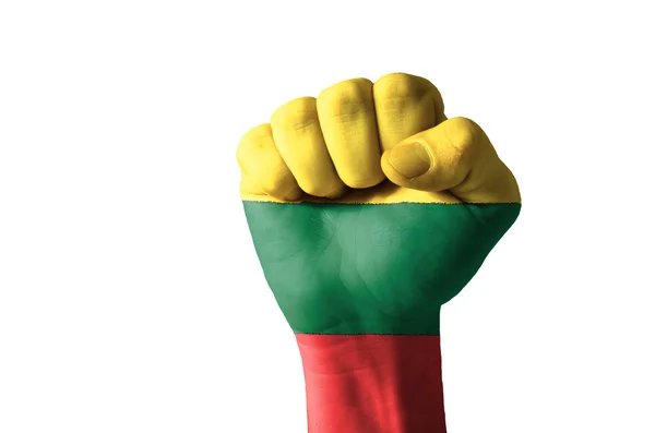 Näve målade i färgerna på Litauens flagga — Stockfoto