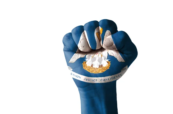 Fist painted in colors of us state of louisiana flag — Stock Photo, Image