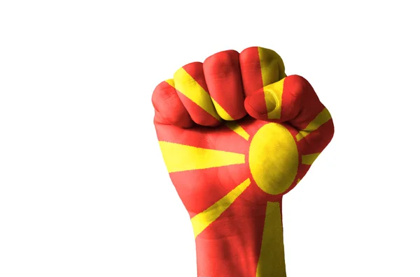 在马其顿国旗颜色绘的拳头 — 图库照片