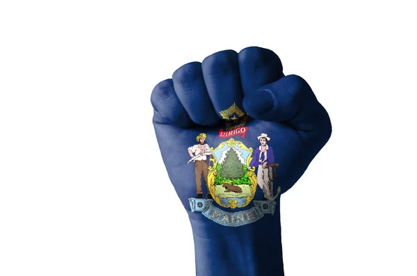 Fist painted in colors of us state of maine flag — Stock Photo, Image