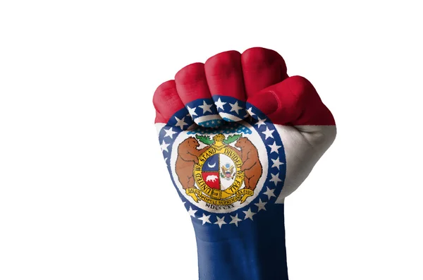 Fist painted in colors of us state of missouri flag — Stock Photo, Image