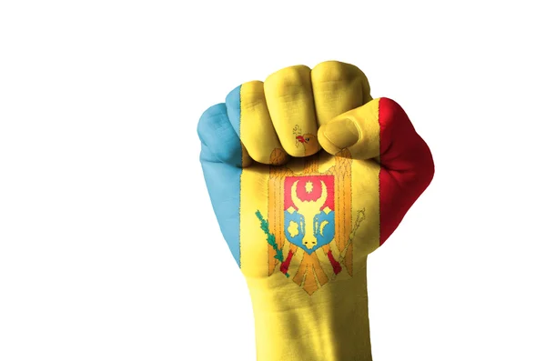 Fist painted in colors of moldova flag — Stock Photo, Image