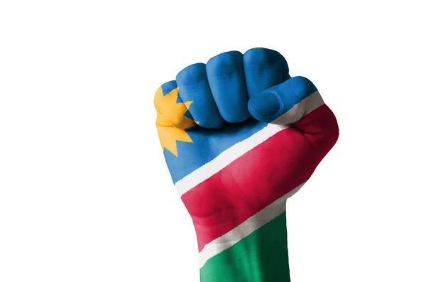 Vuist geschilderd in kleuren van de vlag van Namibië — Stockfoto