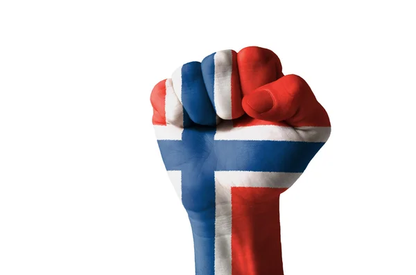 Кулак, раскрашенный в цвета флага Норвегии — стоковое фото