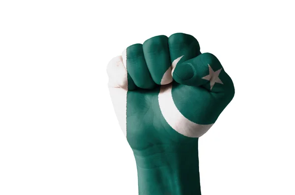 Faust in den Farben der pakistanischen Flagge bemalt — Stockfoto