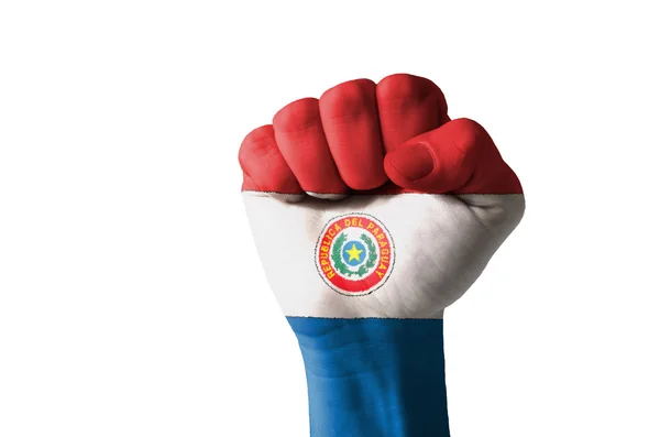 Pugno dipinto con colori di bandiera paraguay — Foto Stock