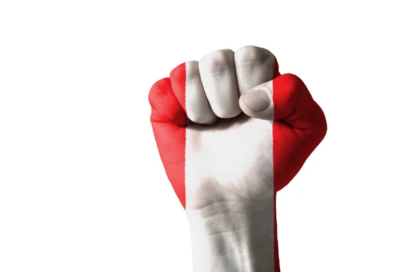 Fist painted in colors of peru flag — Stock Photo, Image