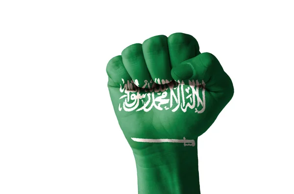 Pugno dipinto nei colori della bandiera saudita arabia — Foto Stock