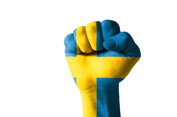 Vuist geschilderd in kleuren van de vlag van Zweden — Stockfoto