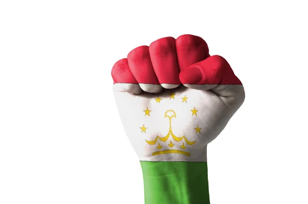 拳头在塔吉克斯坦旗子的颜色绘 — 图库照片