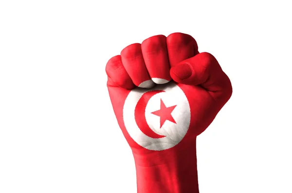 Puño pintado en colores de la bandera de Tunisia — Foto de Stock
