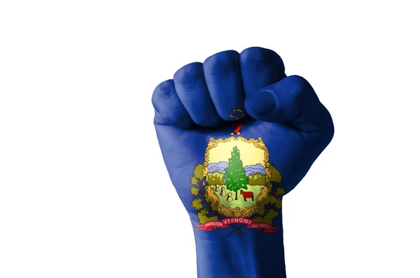 Näve målad i färger av oss staten vermont flagga — Stockfoto