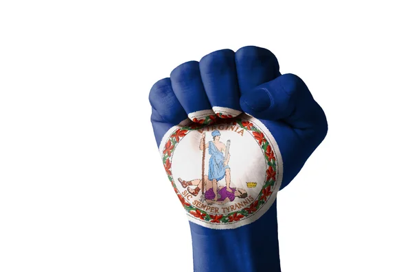 Vuist geschilderd in kleuren van ons staat virginia vlag — Stockfoto
