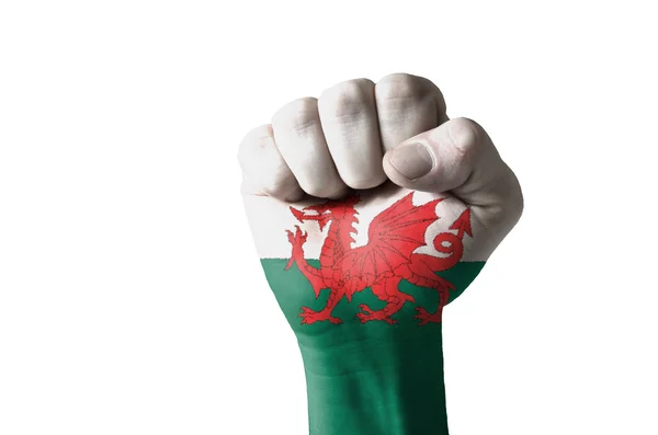 Faust in den Farben der Wales-Flagge gemalt — Stockfoto