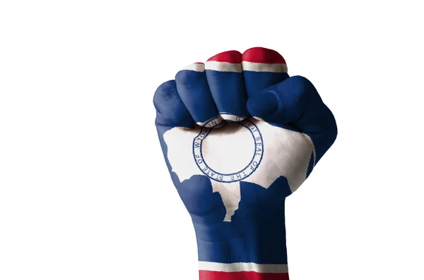 Fist painted in colors of us state of wyoming flag — Stock Photo, Image