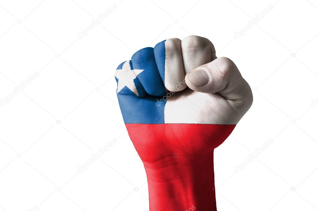 Fist painted in colors of chile flag