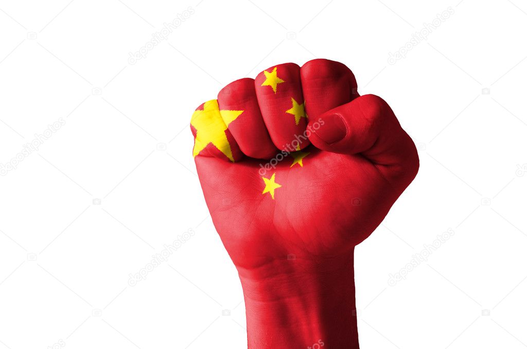 Fist painted in colors of china flag