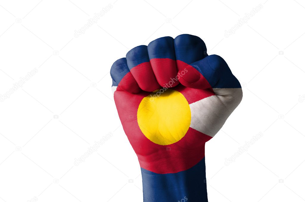 Fist painted in colors of us state of colorado flag